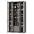 Modern Wine Cabinet Interior With Glass Doors And Organized Wine Glass Shelves