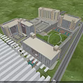 Light Yellow Multi Story School Building With Basketball Court And Blue Sky
