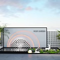 Roof Garden Feature Wall Design With Curved Lighting Laser Cut Pattern And Plants