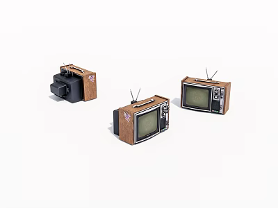 Vintage Televisions With Wooden Cases And Classic Design Display Three Models 3d model