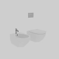 Modern Wall Mounted White Toilet With Matching Bidet Against Gray Wall In Contemporary Bathroom