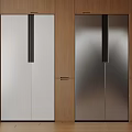 Modern Built in Refrigerators with White and Silver Finish in Sleek Wooden Kitchen Cabinets