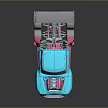 Blue Custom Modified Truck With Pink Engine Large Rear Spoiler And White Wheels