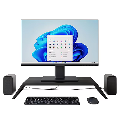 Desktop Computer Setup With Monitor Featuring Windows 11 Interface Speakers Keyboard Mouse 3d model