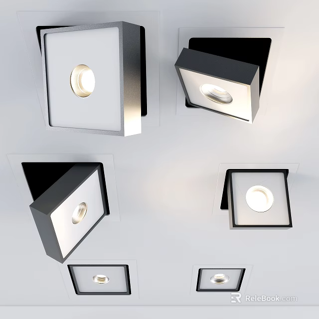 Modern Square Downlights And Spotlights Installed On Ceiling For Home Lighting 3d model 