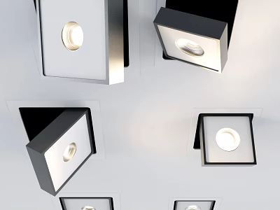 Modern Square Downlights And Spotlights Installed On Ceiling For Home Lighting 3d model