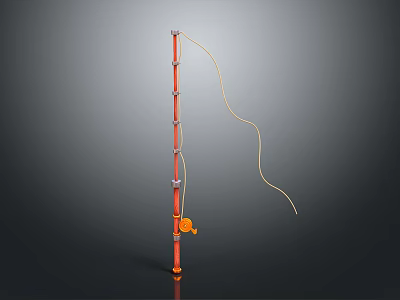 Red Equipment Pole With Multiple Connected Sections And Yellow Cord Base Device 3d model
