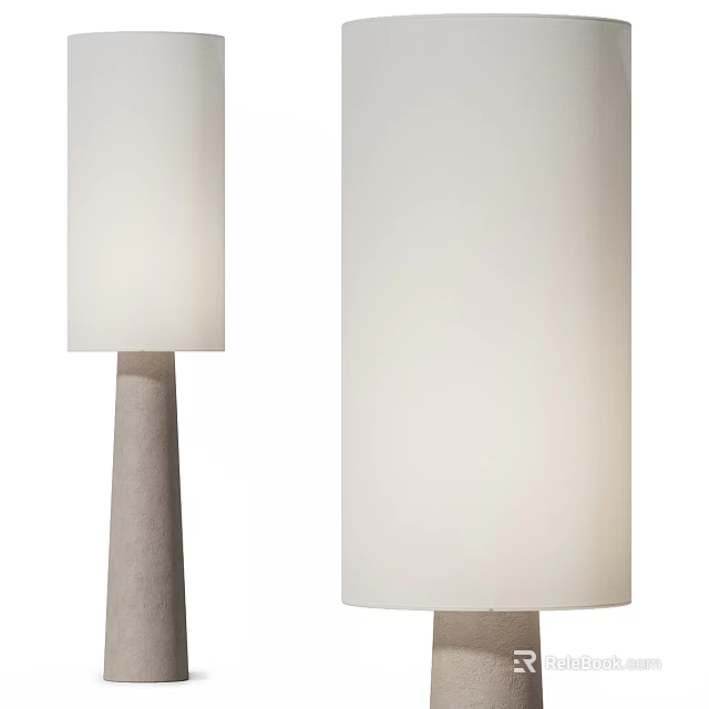Modern Minimalist Floor Lamp With Concrete Base And White Fabric Shade 3d model 