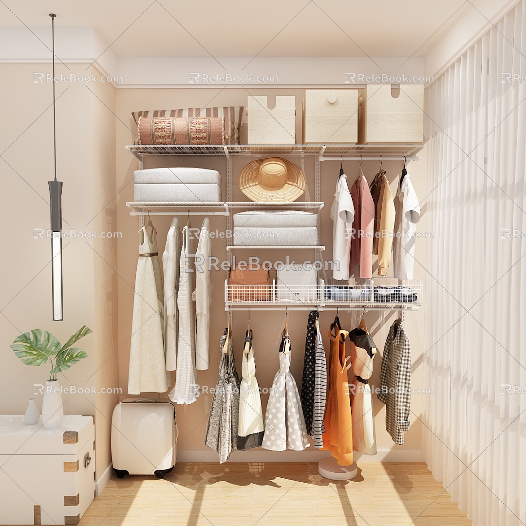 Modern Formaldehyde-free Wardrobe Metal Wardrobe Open Wardrobe Walk-in Closet Pillow Luggage Clothes Skirt Pillow Storage Box Short Sleeve Hat 3d model