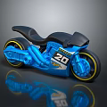 Blue Racing Motorcycle With Number 20 Black Seat And Yellow Rims
