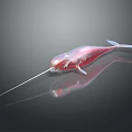 Shiny Red Narwhal With Long Tusk And Reflection On Dark Surface 3d model