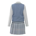 Blue Knitted Vest White Long Sleeve Shirt With Bow Tie And Plaid Pleated Skirt Outfit