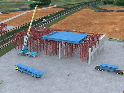 Modern Road Infrastructure Construction Site With Steel Structure And Heavy Machinery 3d model
