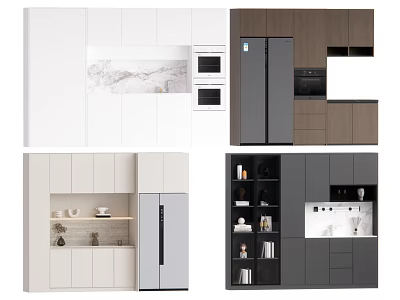 Stylish Modern Sideboard Designs Featuring White Gray Wooden Storage Cabinets And Display Shelves 3d model