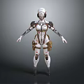 Futuristic Game Movie Character in White Armor With Brown Accents Mechanical Arms Legs Helmet Design