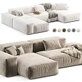 Beige Fabric Sectional Sofa With Plush Cushions Throw Blanket And Color Options
