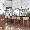 Modern Reading Room Interior With Wooden Bookshelves Tables Chairs And City View Windows