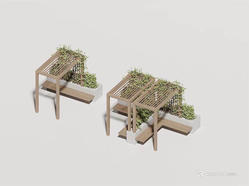 Wooden Pergola Design With Climbing Vines And Outdoor Planter Boxes 3d model 