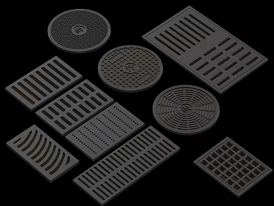 Various Drain Covers With Different Shapes And Grate Patterns For Drainage 3d model
