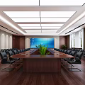 Spacious Modern Conference Room With Wooden Table Green Plant And Large Screen