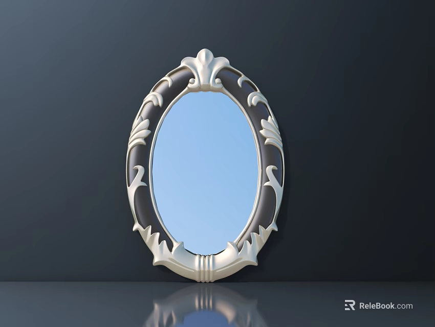 Oval Mirror With Silver Ornate Frame On Dark Background Reflective Surface 3d model 