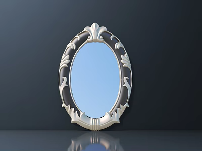 Oval Mirror With Silver Ornate Frame On Dark Background Reflective Surface 3d model