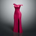 Elegant Red Off The Shoulder Long Dress With High Slit Design
