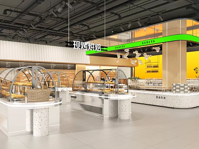 Freshly Baked Dessert Shop Interior With Glass Display Cases And Tasty Pastries 3d model