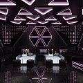 Modern KTV Lounge Interior with Neon Lights Black Sofas Geometric Patterns and Bar Counter 3d model