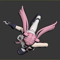 Cute Child With Pink Hair Twin Ponytails White Outfit Purple Shoes Gray Background