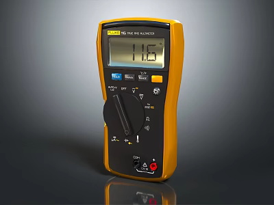 Fluke True RMS Multimeter With Yellow Black Design Digital Display On Dark Background 3d model