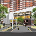 Modern Commercial Landscape Featuring High Rise Buildings Glass Curtain Walls Greenery And Pedestrian Walkways