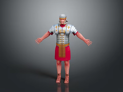 Man Dressed As Roman Soldier In Traditional Armor With Red Skirt And Helmet 3d model