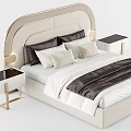 Modern Double Bed with Upholstered Headboard Luxury Pillows and Bedding Nightstands with Lamps