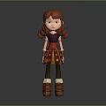 Cartoon Style 3D Character With Red Curly Hair Purple Pink Dress Brown Top And Boots