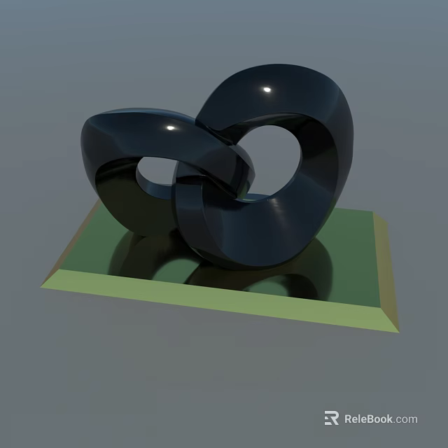Modern Artistic Black Metal Sculpture With Intertwined Loops On Green Square Base 3d model 