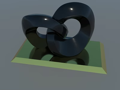 Modern Artistic Black Metal Sculpture With Intertwined Loops On Green Square Base 3d model