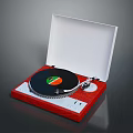 Vintage Turntable With Open White Lid Red Base And Colorful Vinyl Record