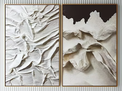 Two Framed Textured Wall Art With White Abstract Texture And Dark Top Cream Base 3d model