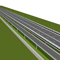 Modern Bridge Structure Featuring Wide Road Street Lamps And Guardrails