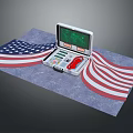 Silver Open Case With Map Display Screen Red Phone Buttons On American Flag Background 3d model