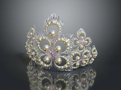 Elegant Ornate Pearl Decorated Crown With Gold Silver Filigree Design 3d model