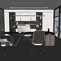 Elegant Modern Office Interior With Wooden Desk Ergonomic Chairs Green Plants And Shelves