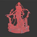 Detailed Futuristic Mechanical Female Character With Robotic Arms Chains And Pedestal
