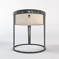 Round Top Nightstand with Black Brown Stripes Cream Drawer Red Lock and Gray Metal Frame