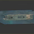 Detailed Miniature Watercraft Model With Green Hull Mast And Blue Water Base