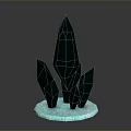 3D Turquoise Crystal Structure With Multiple Transparent Prisms On Circular Base