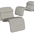 Two Modern Light Gray Linen Lounge Chairs With Curved Ergonomic Design