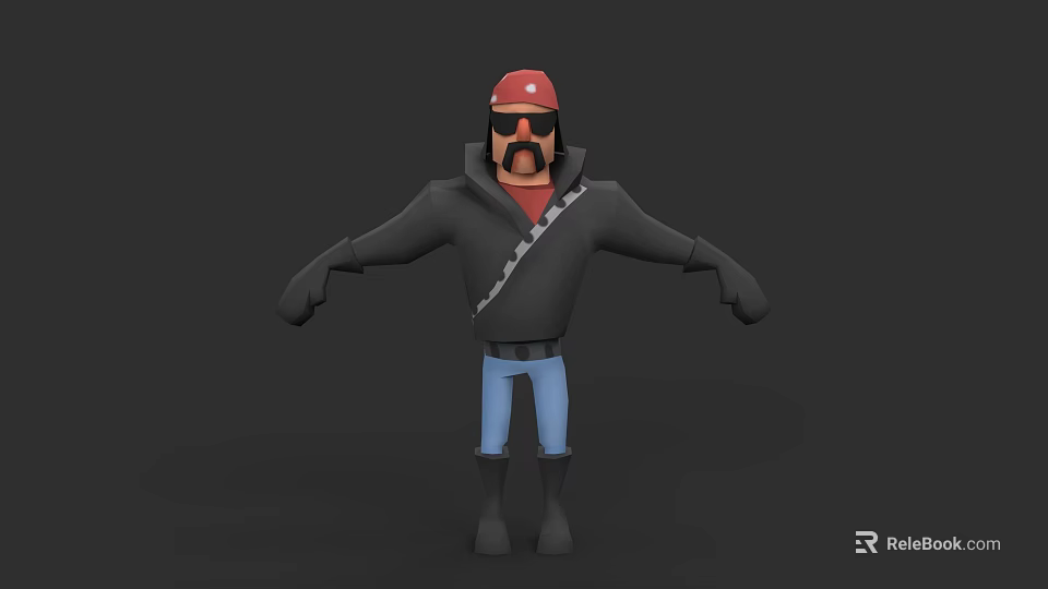 Cartoon Man Wearing Red Cap Sunglasses Black Jacket Blue Jeans Black Boots With Arms Outstretched 3d model 