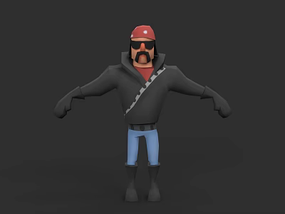 Cartoon Man Wearing Red Cap Sunglasses Black Jacket Blue Jeans Black Boots With Arms Outstretched 3d model